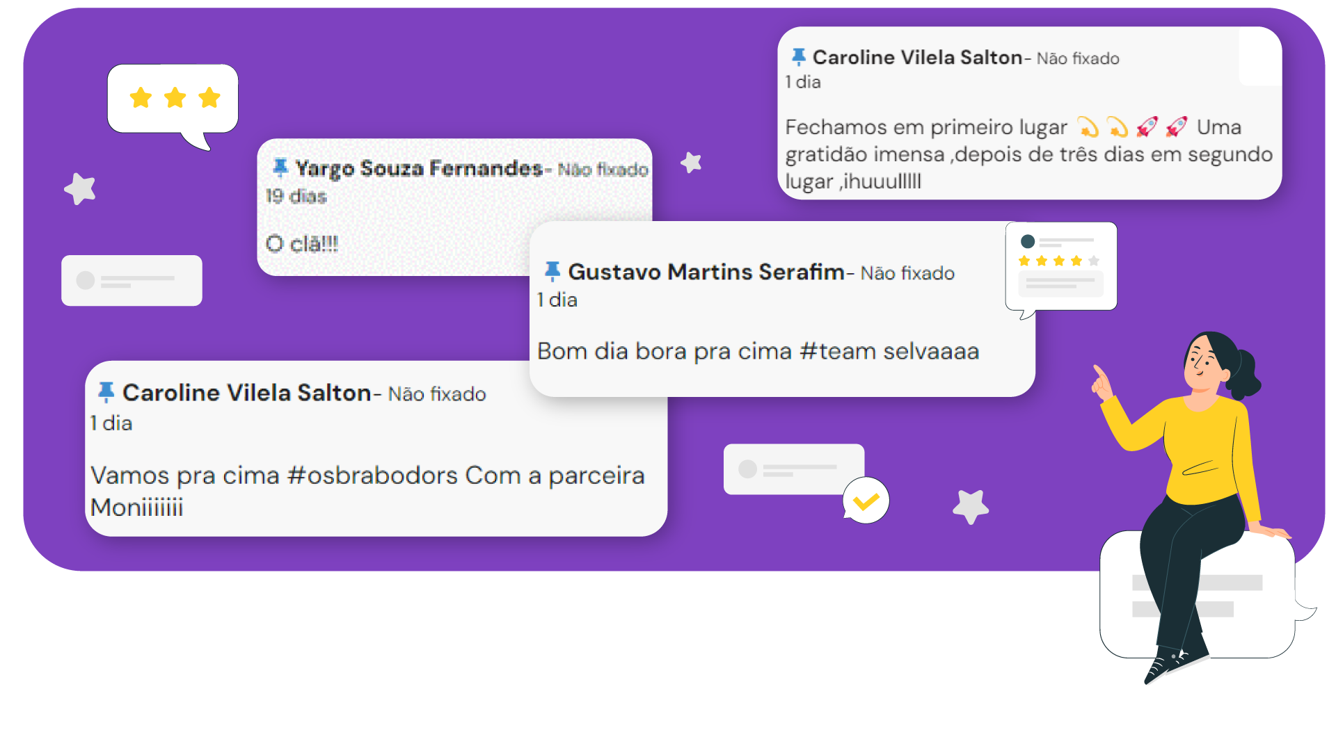 Imagem com depoimentos dos participantes.