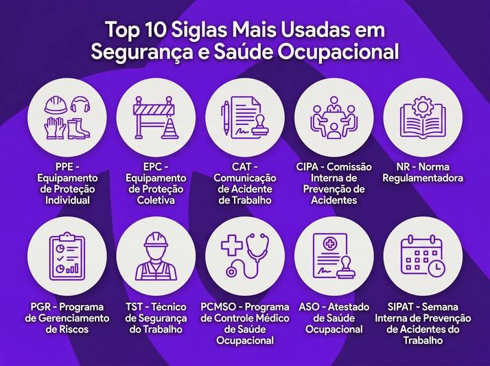 Infográfico simples: “Top 10 siglas mais usadas em SST”