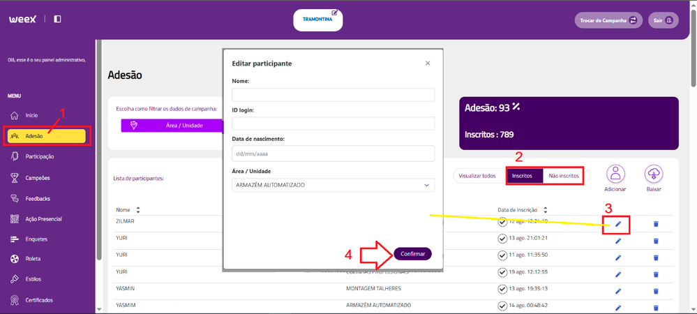 Print da plataforma ensinando a editar.