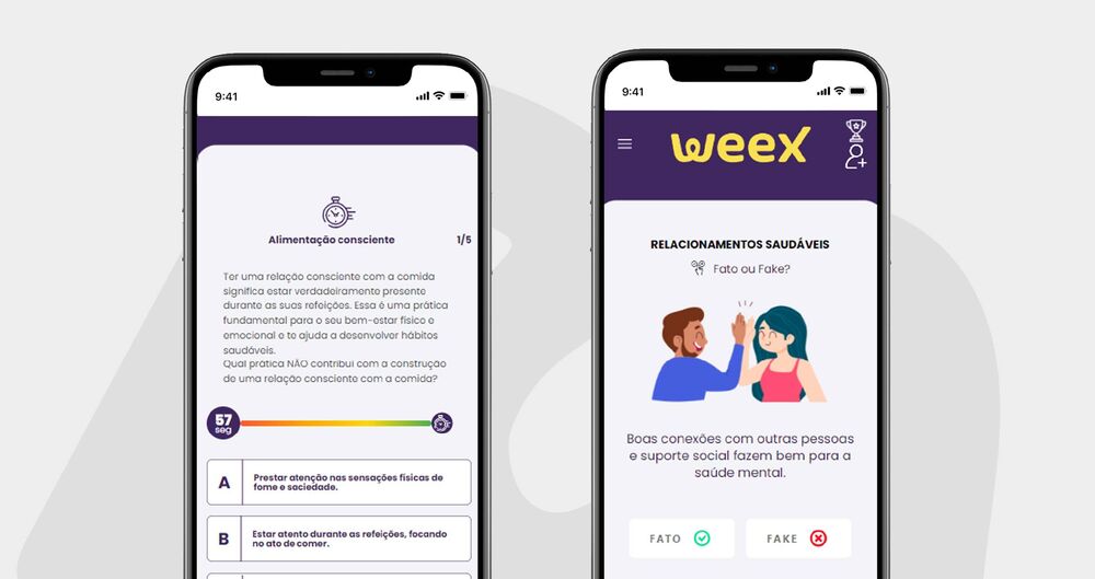 Imagem de print no celular do quiz gamificado da Weex.